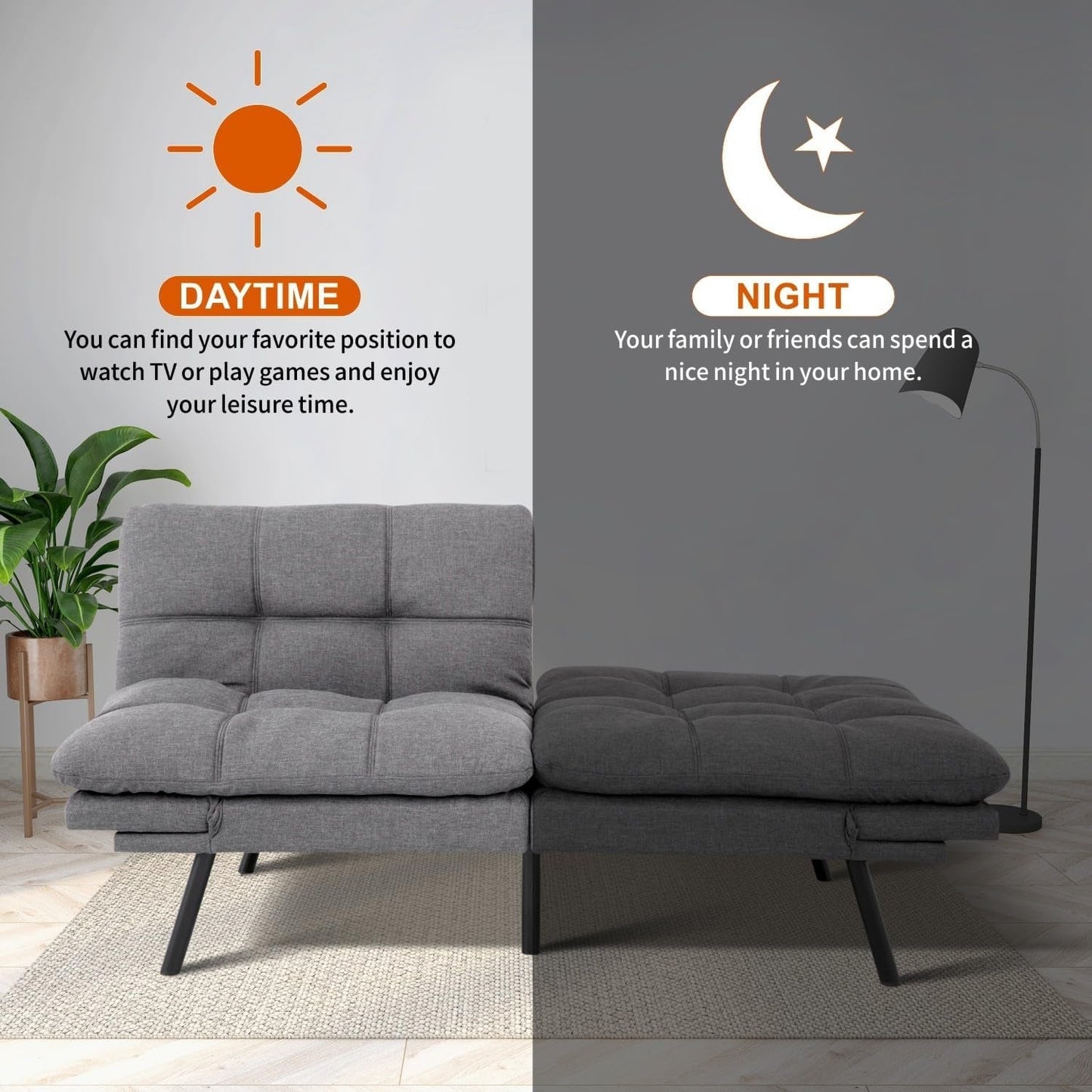 Convertible Futon Sofa Bed with Adjustable Backrest Comfort