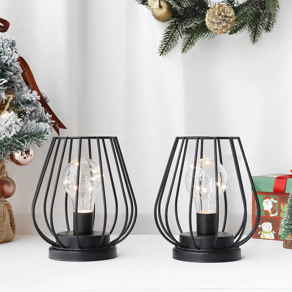 7''Tall Set of 2 Metal Battery Operated Lamp (Black)