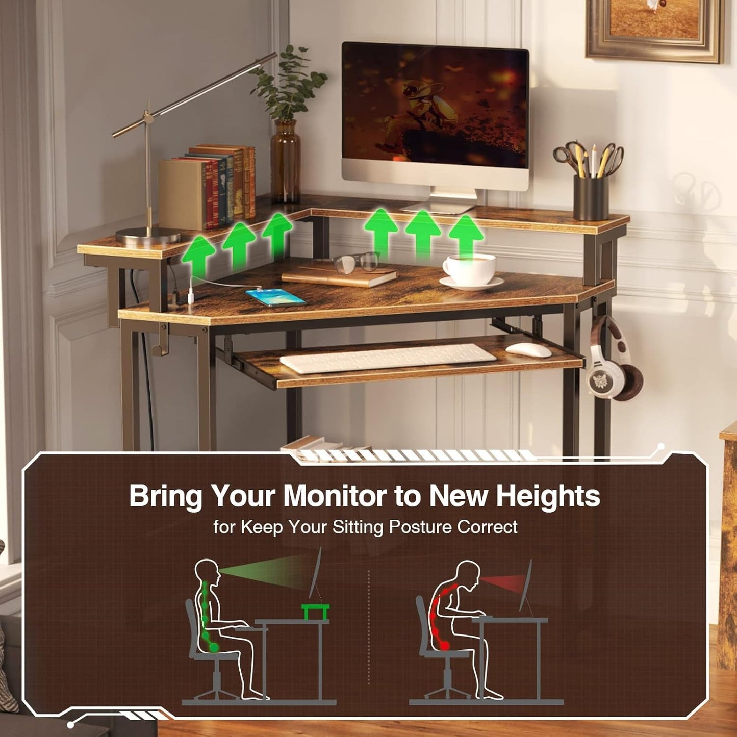 44.5 Inch Wide Corner Desk With Power Outlets Compact