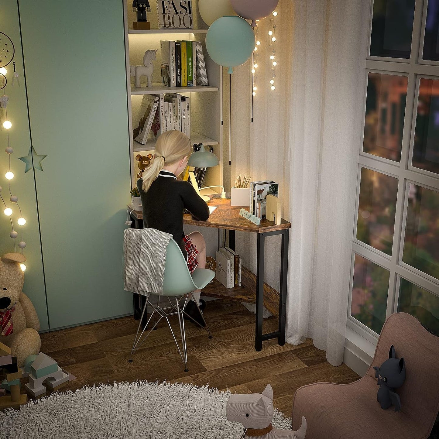 Compact Corner Desk With USB Ports And Power Outlets