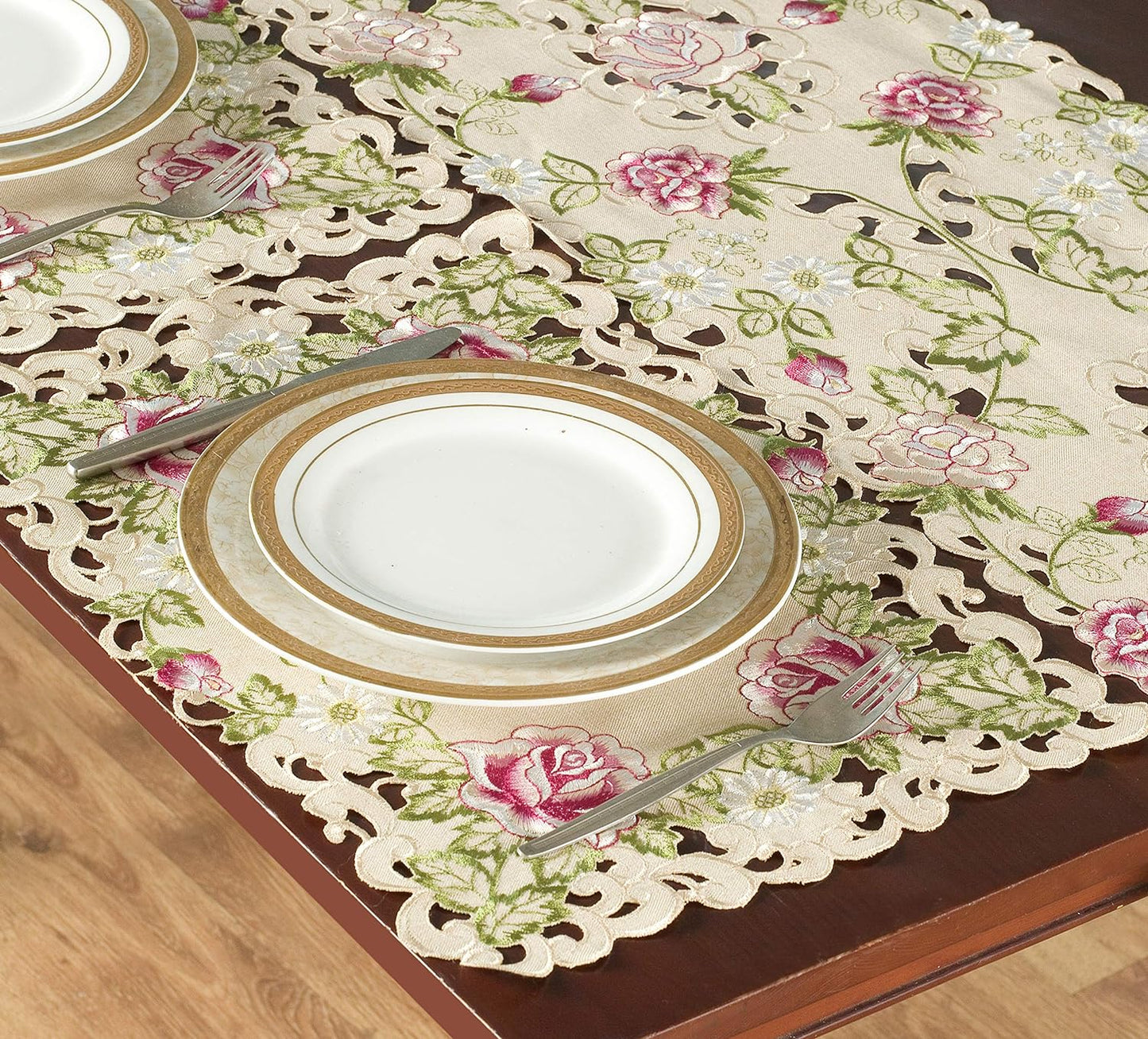 European Embroidered Placemats – Beige Table Mats with Rustic Dining Decor
