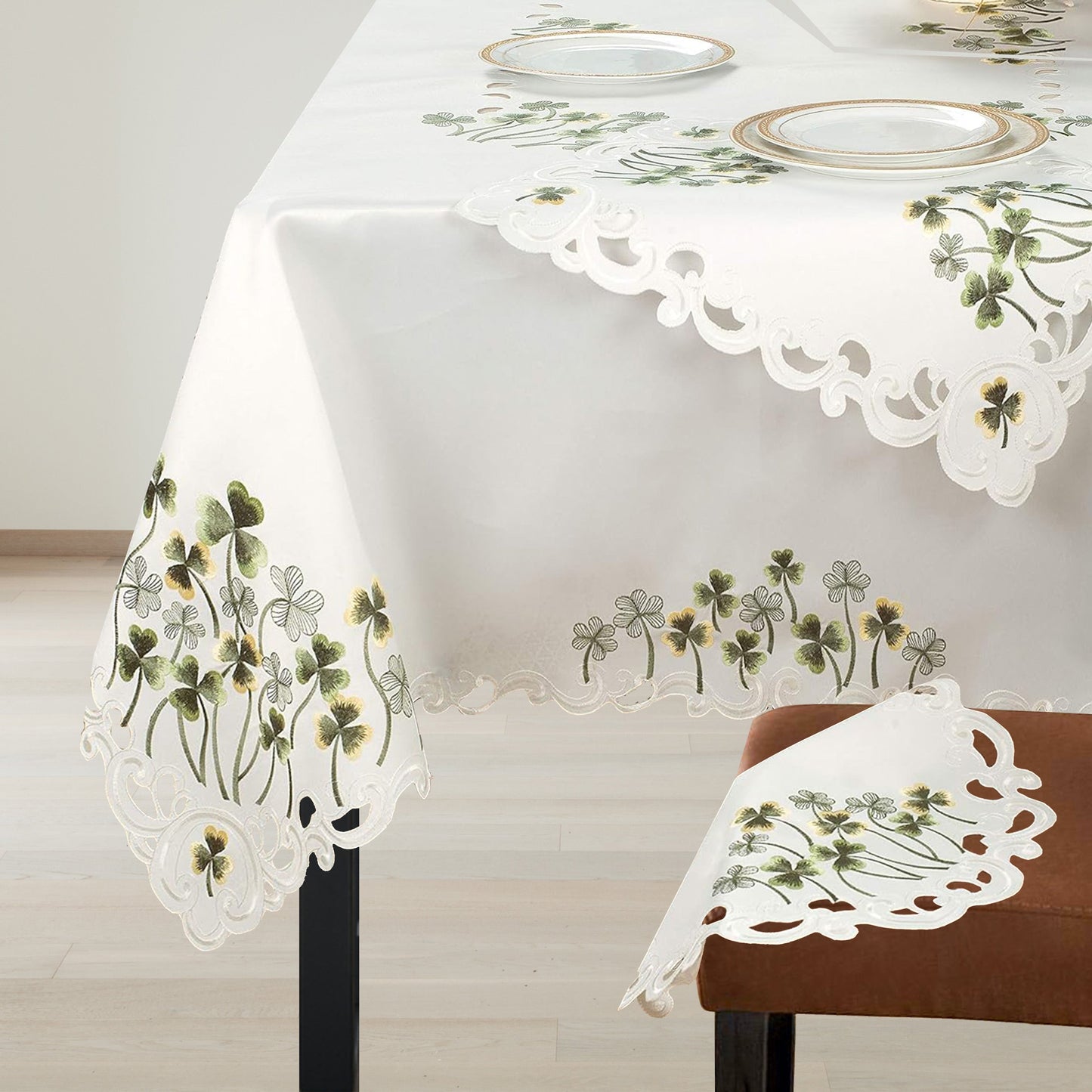 European Embroidered Table Topper – Rustic Vintage Polyester Linen Cover 60x120 Inches