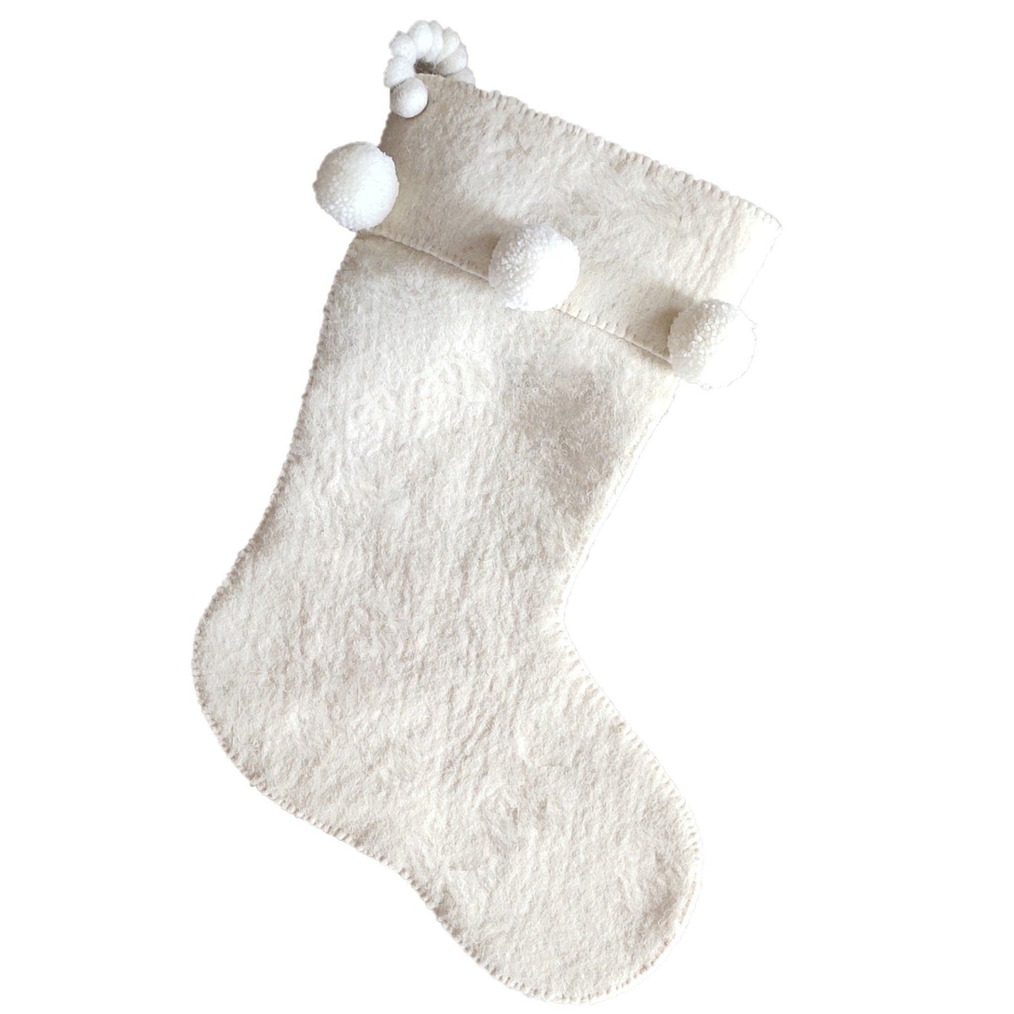 Cream Pom Pom Christmas Stocking Hand Felted Wool Arcadia Home