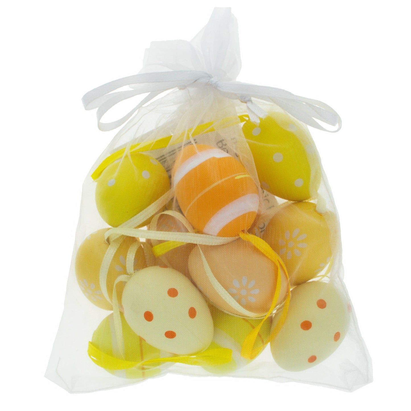 Set of 12 Miniature Pastel Yellow Polka Dot, Flowers, Stripes Plastic Easter Egg Ornaments 1.5 Inches