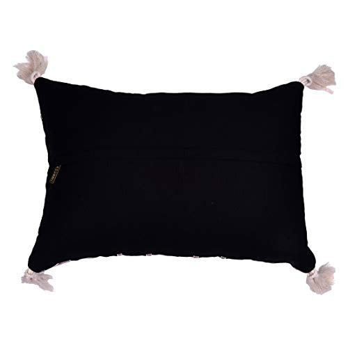 Throw Pillow Covers - Embroidered Black Beige Linen Cushion Cover Sets 18x18 Inches
