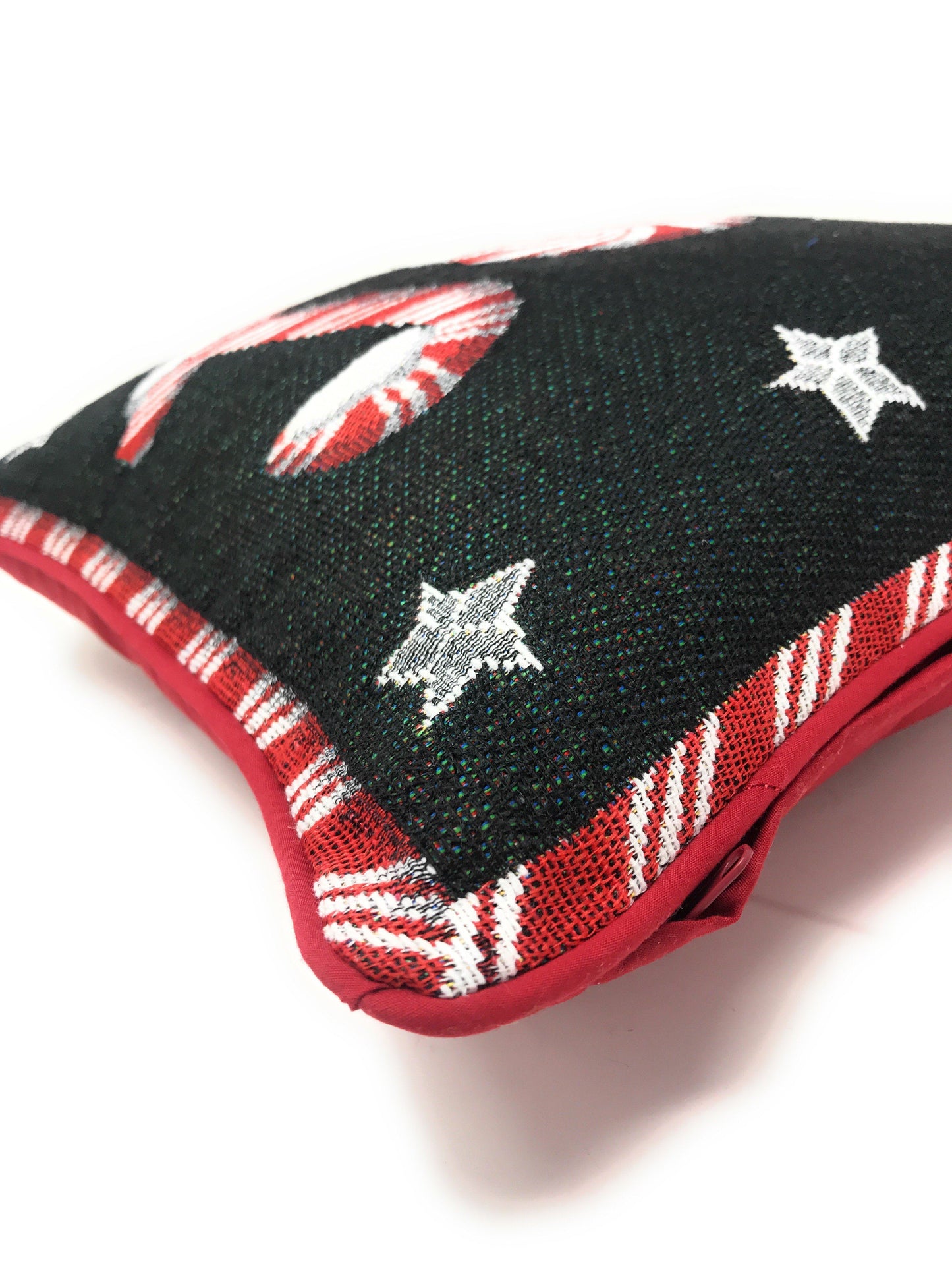 DaDa Bedding Peppermint Joy Stars Red Black Tapestry Throw Pillow Cover - 16” x 16” (12904)