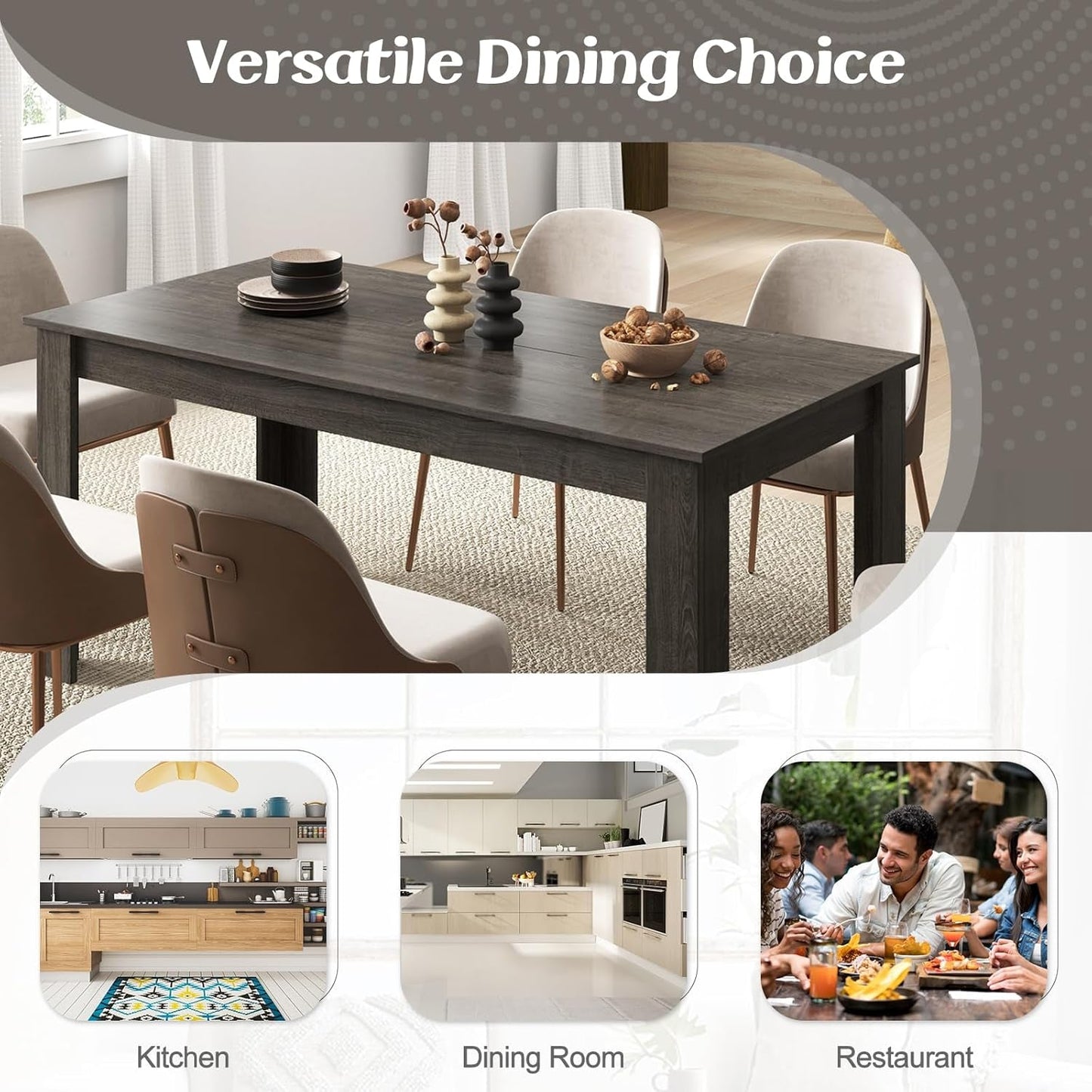 63 Inch Wood Dining Table For 4 To 6 People Grey Ideal For Dining Room