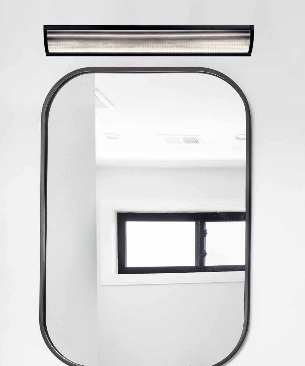 Roone 34"W 1-Light LED Vanity Bath Light Matte Black Finish, Clear Ribbed Shade by Kichler