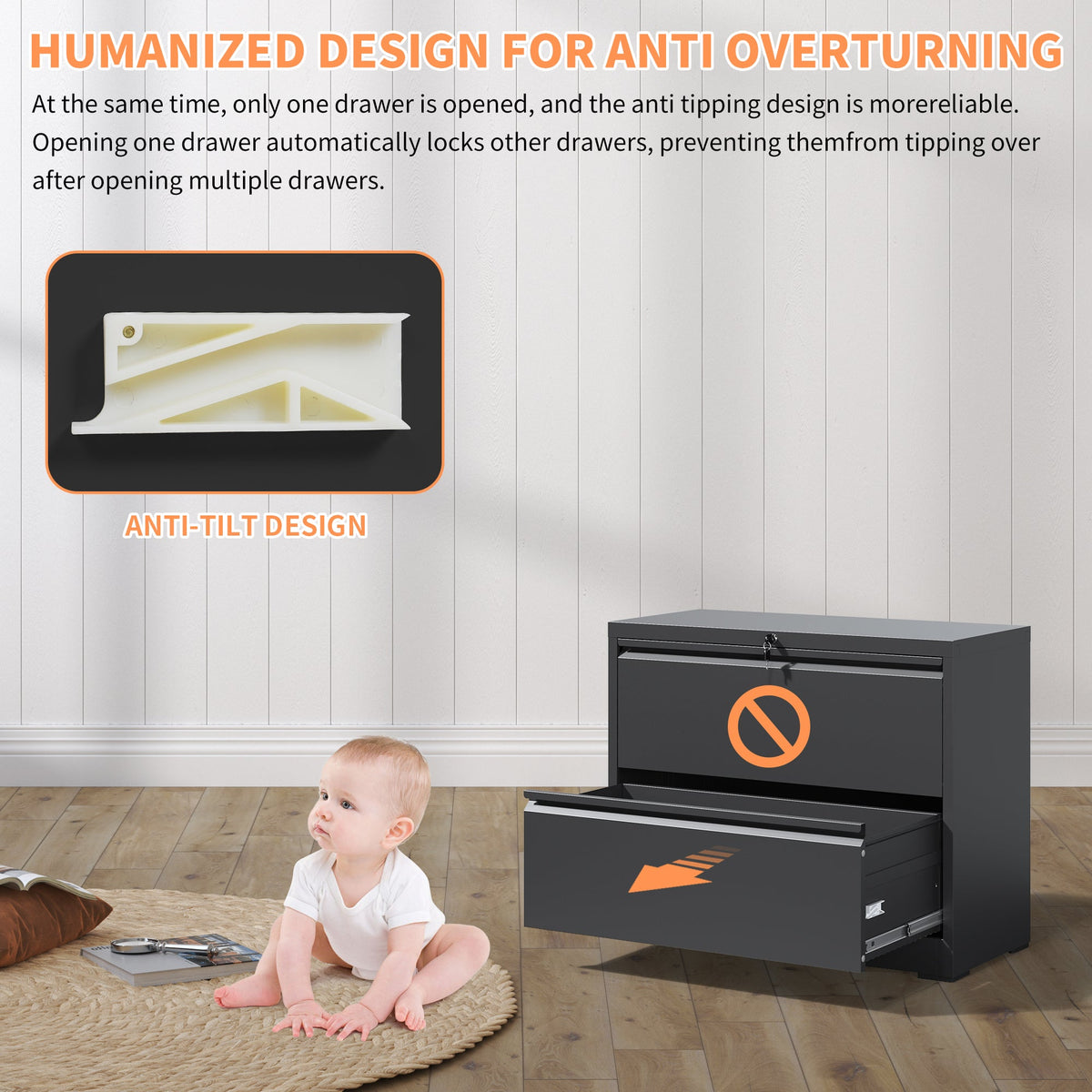 2 Drawer Lateral File Cabinet with Lock