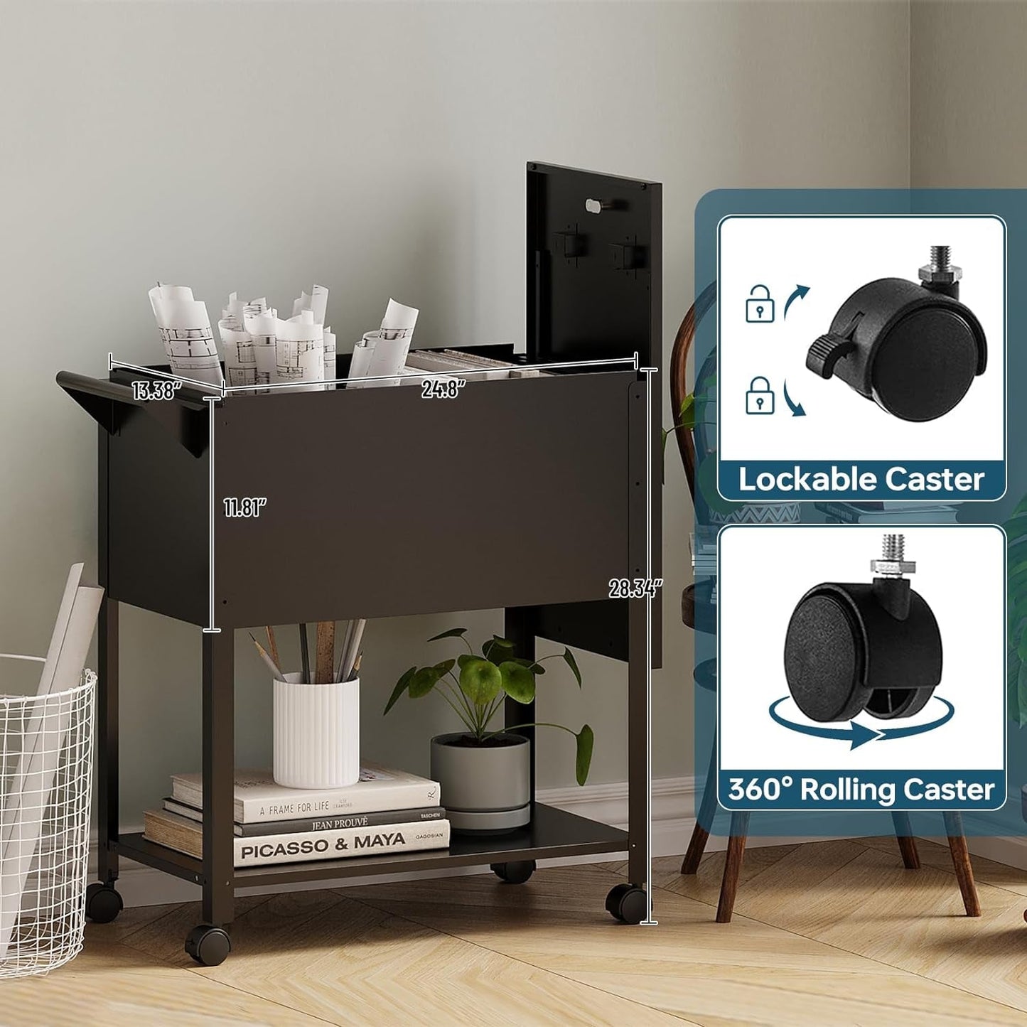 Locking Rolling File Cabinet With Hanging Folders On Wheels