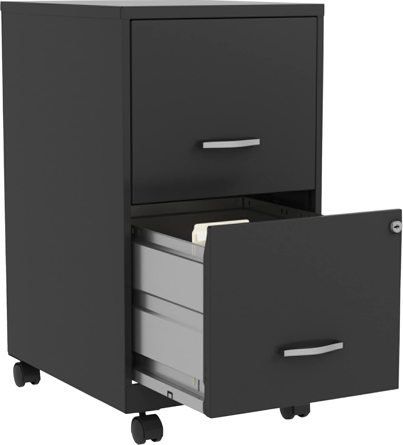 Two-Drawer Mobile File Cabinet Black With Locking Drawers 14.2 X 18 X 26.5 Inches Steel