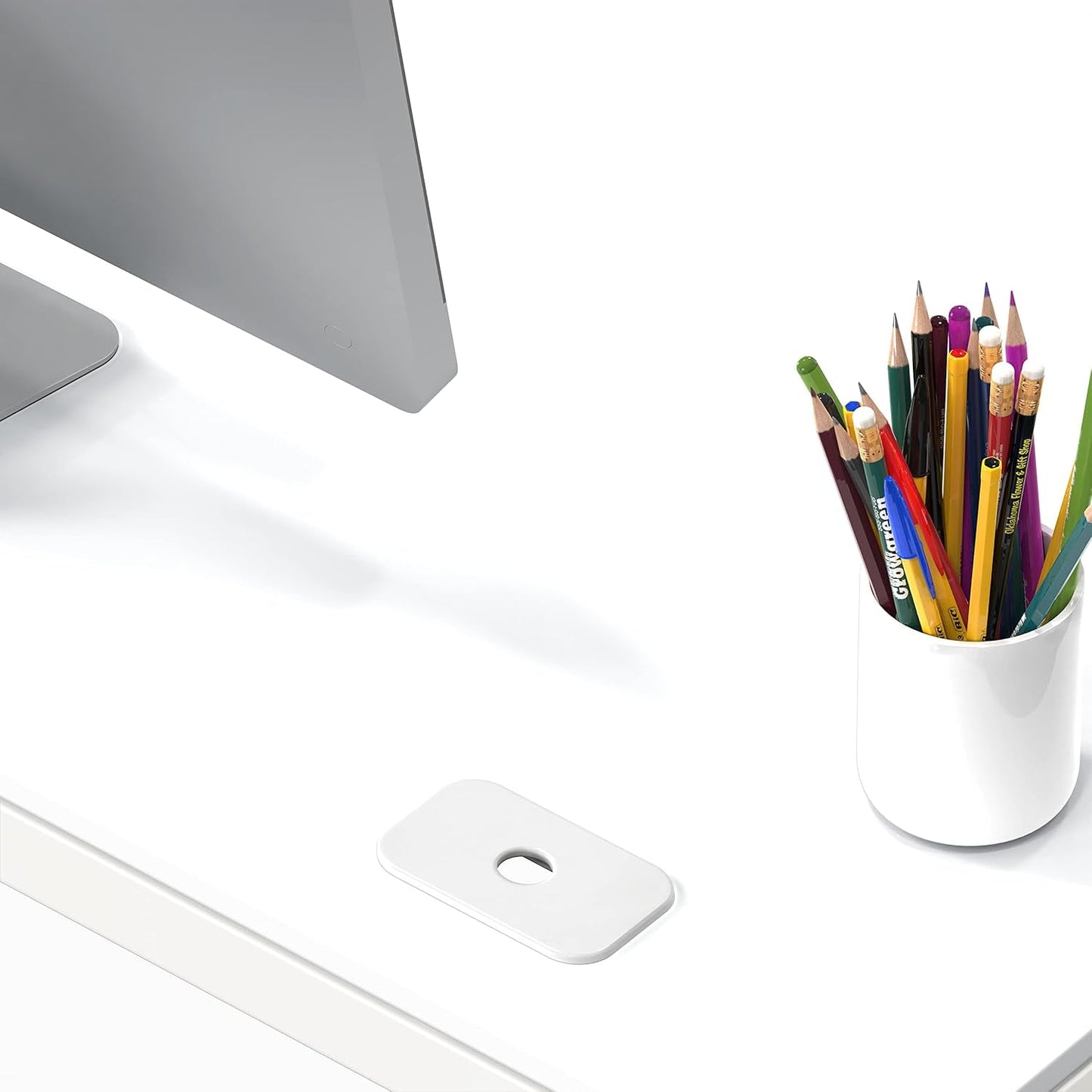 55 Inch White Computer Desk With Cord Management And Adjustable Glides