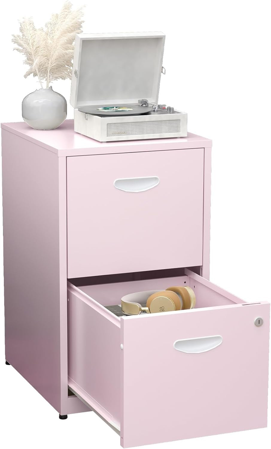 2 Drawer Pink Metal Vertical Filing Cabinet With Lock For Letter Size Files Home Office