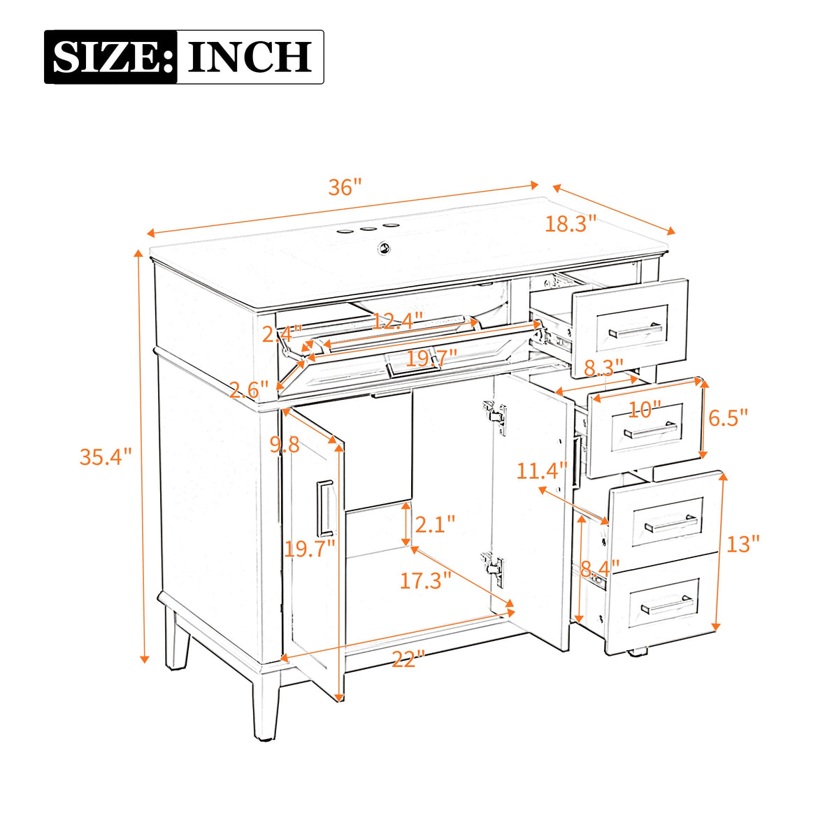 36-Inch White Modern Bathroom Vanity with Ceramic Sink