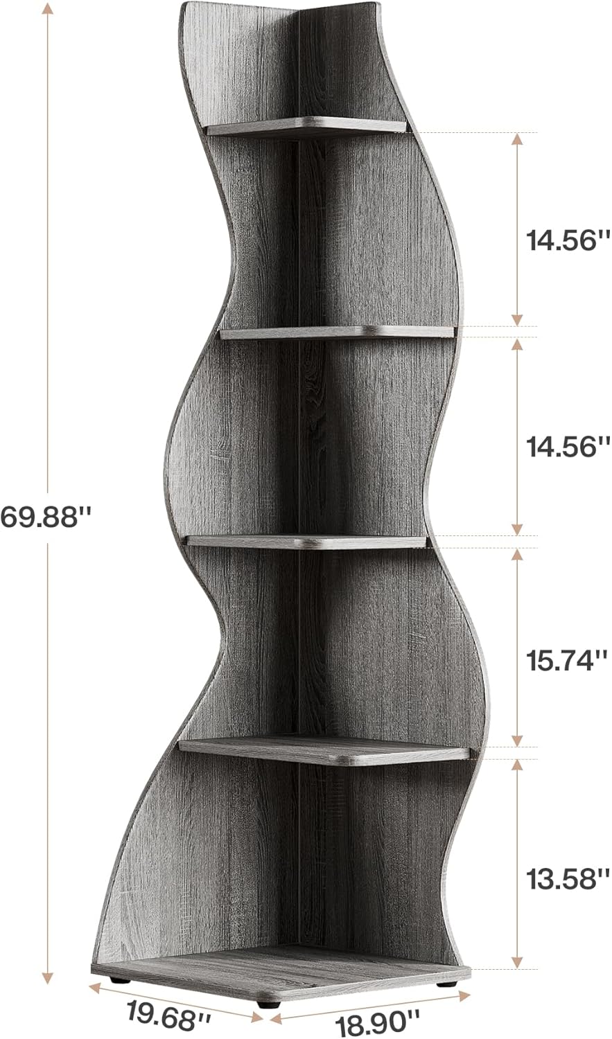 69.8" Height 5-Tier Wavy Corner Bookshelf
