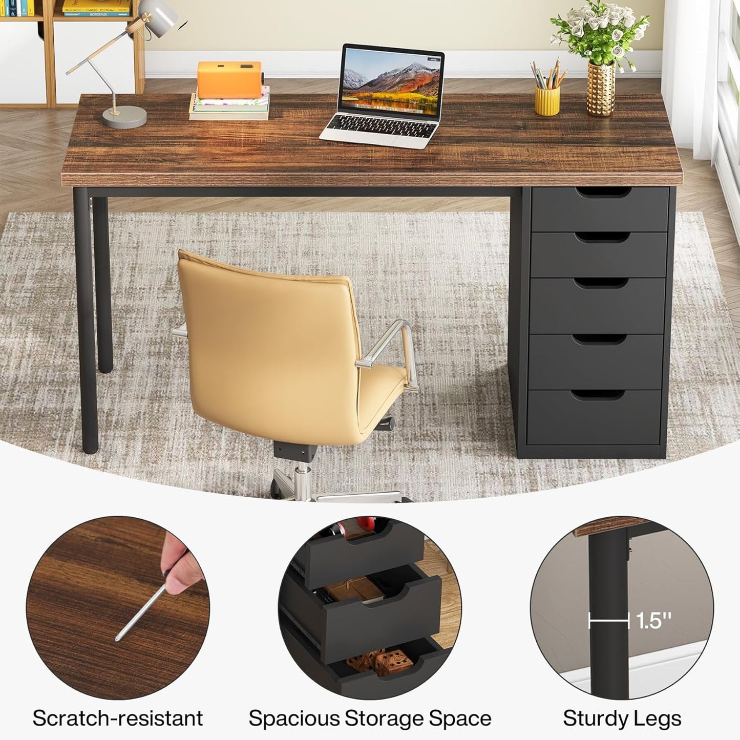Industrial Rustic Brown Forty Seven Inch Computer Desk Storage