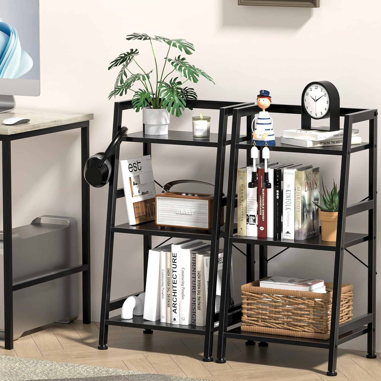 3 Tier Bookshelf Black Steel Frame For Living Room