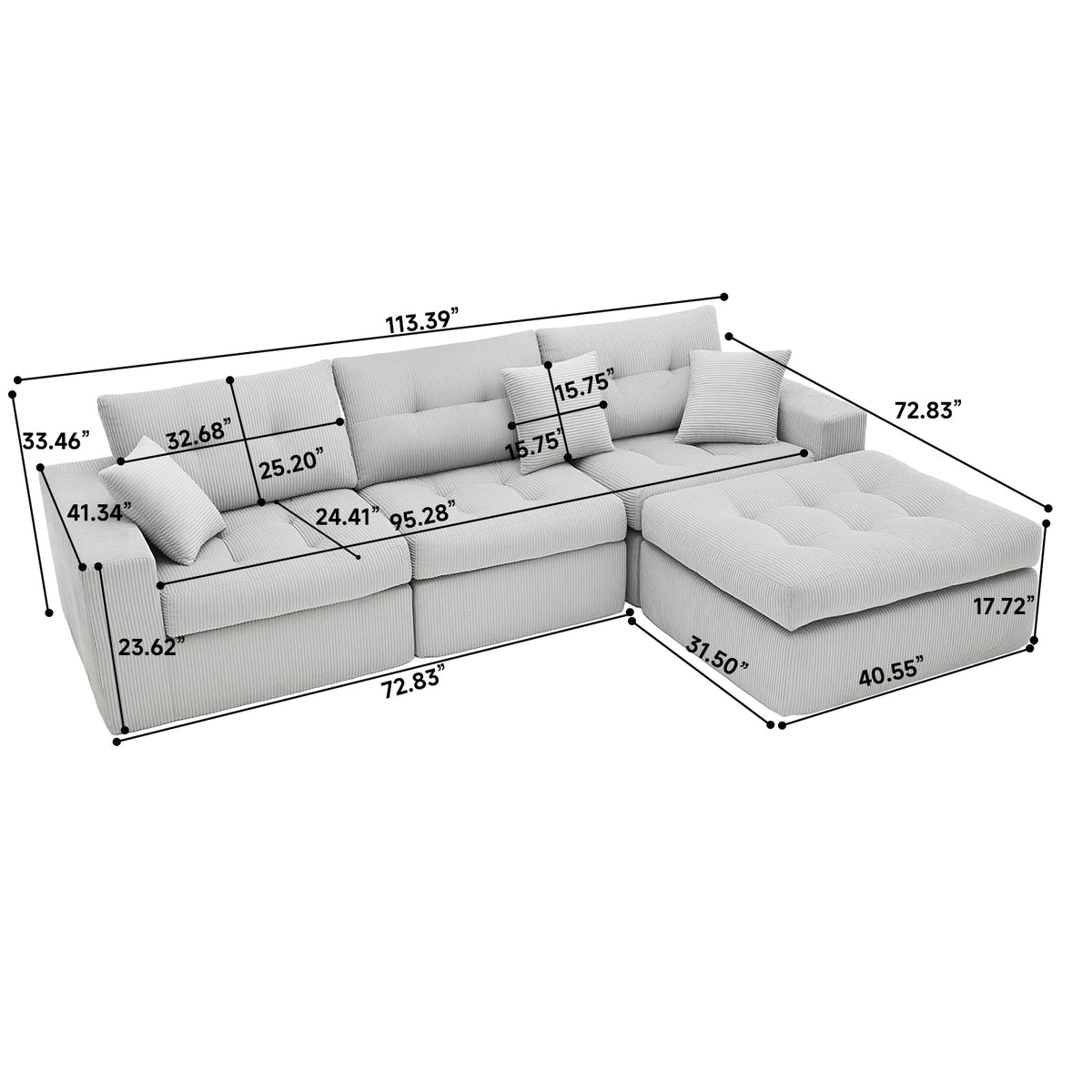 Corduroy Corner Chaise Compression Sofa Bed