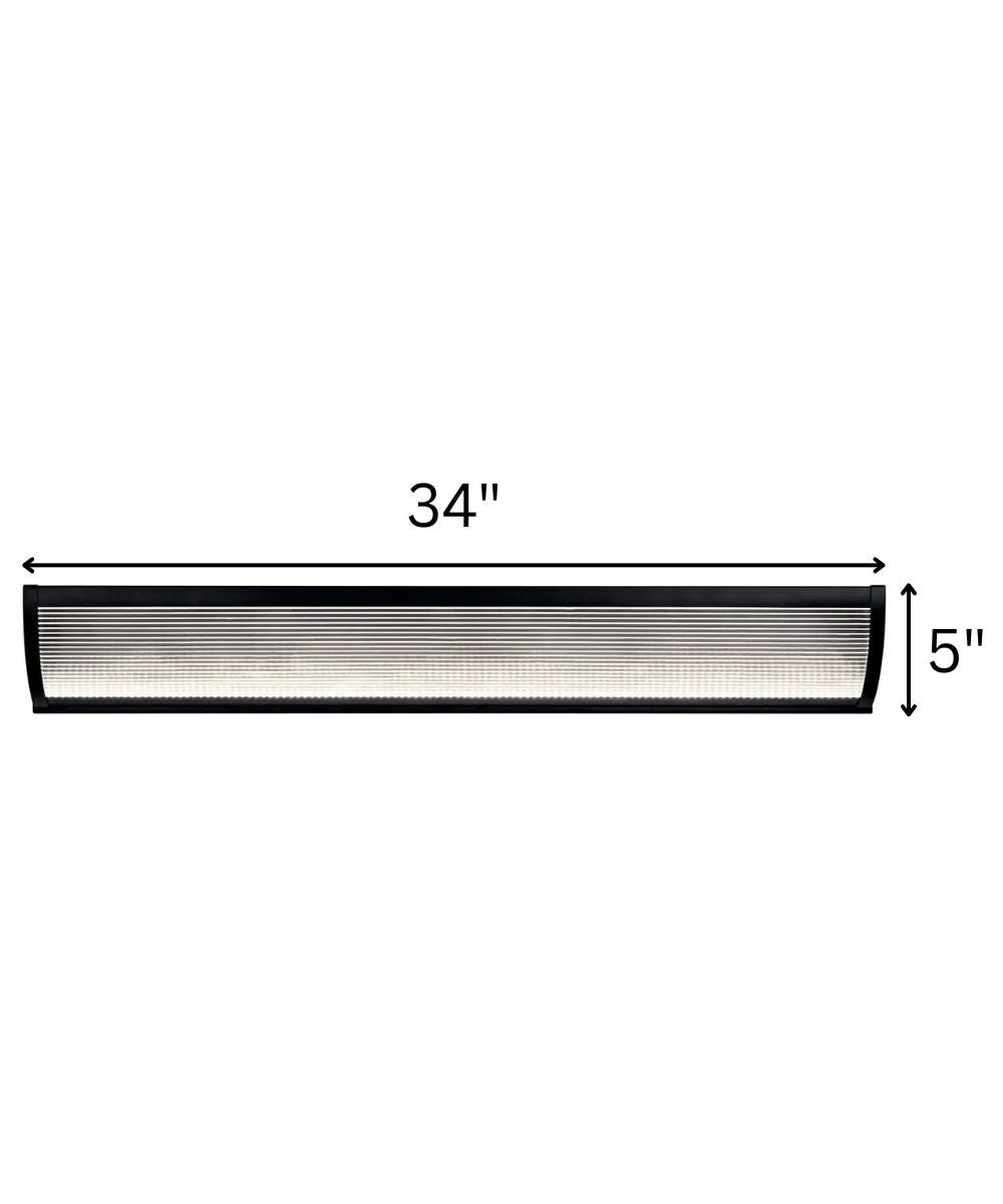 Roone 34"W 1-Light LED Vanity Bath Light Matte Black Finish, Clear Ribbed Shade by Kichler