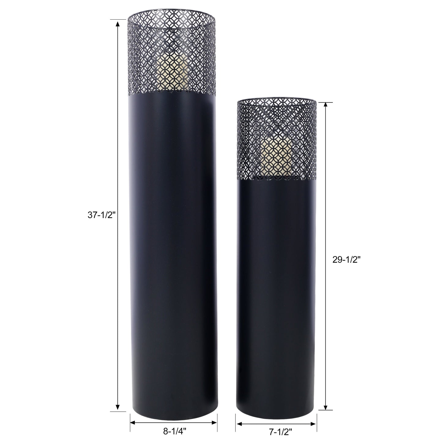 Lantern Column, Set of 2, Decorative Column for Garden in Industrial Design, Lantern for Outdoor and Indoor, Lantern Including Candles, Oriental, 37 1/2+ 29 1/2 in