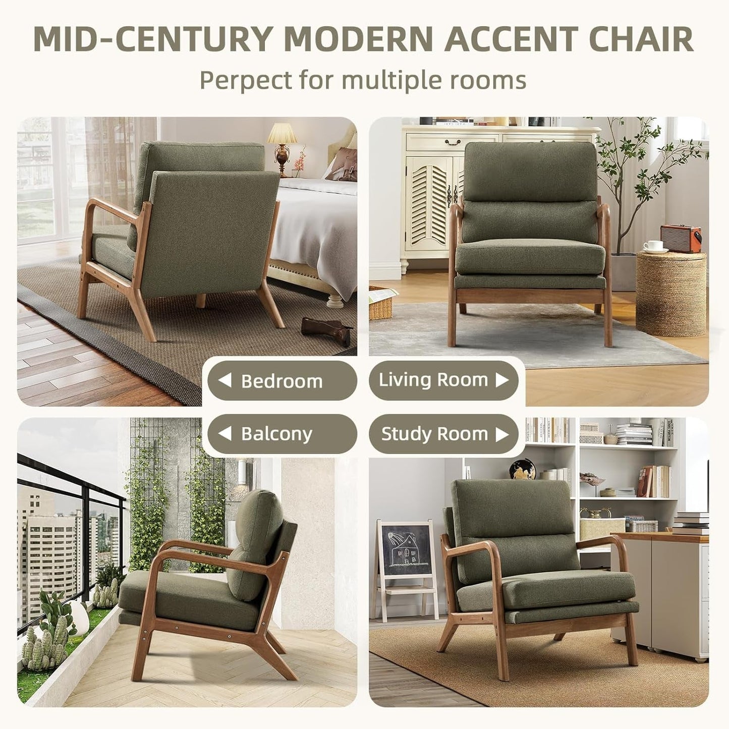 Mid Century Emerald Linen Upholstered Accent Chair