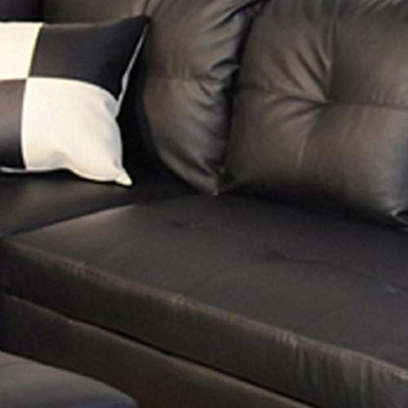 Black Faux Leather Sectional Sofa Set With Ottoman