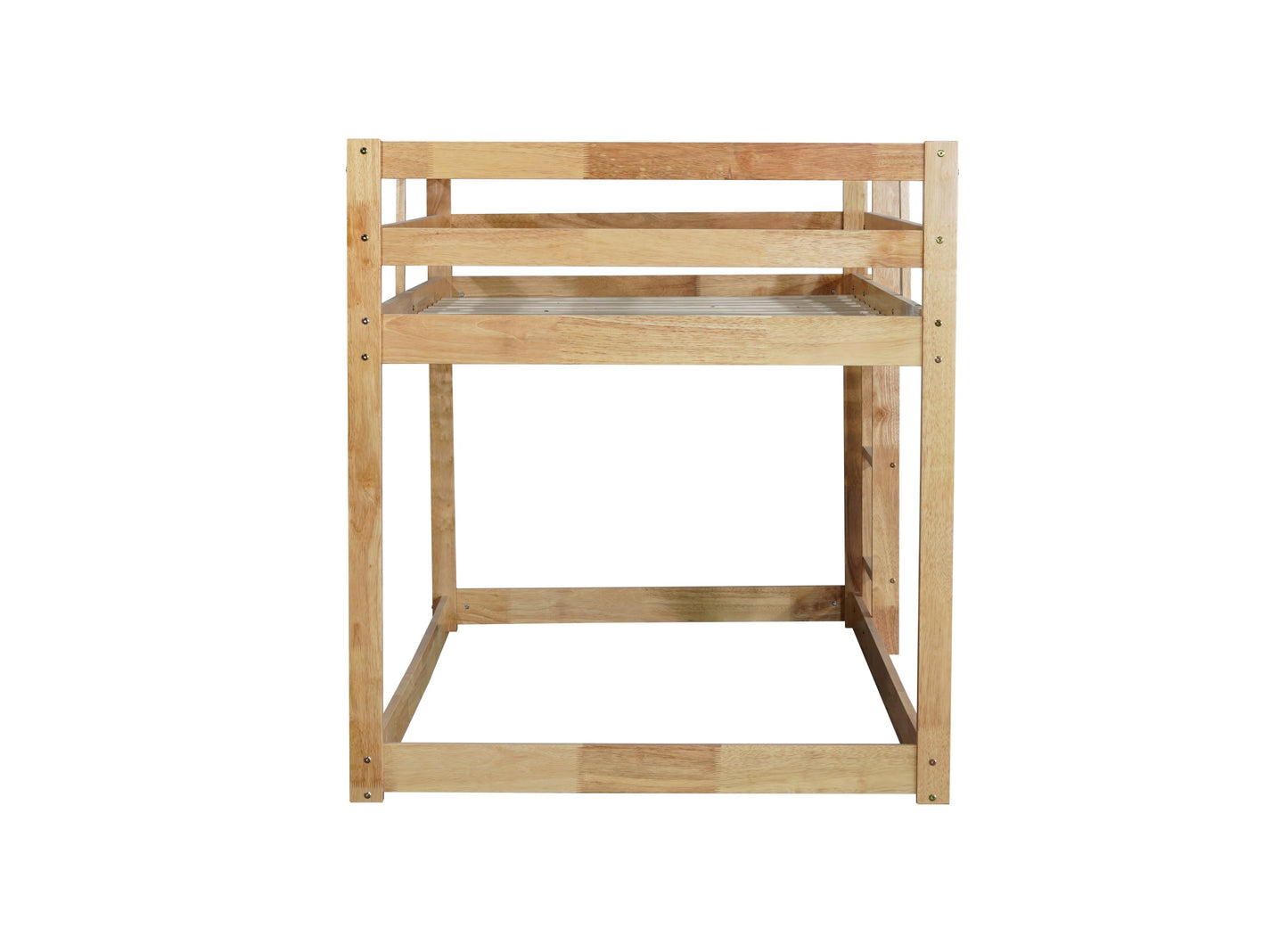Solid Wooden, Solid Rubber Wooden Twin over Twin Floor Bunk Bed with Ladder, with Bed Platform of Strengthened Slats , Natural