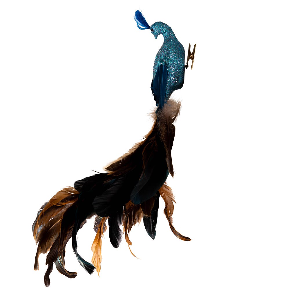 Decorative Feather Peacock With Clip - 18 Inch