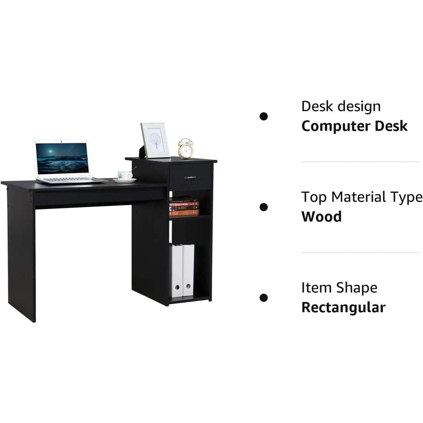Black Wooden Computer Desk With Storage Drawer Cpu Stand