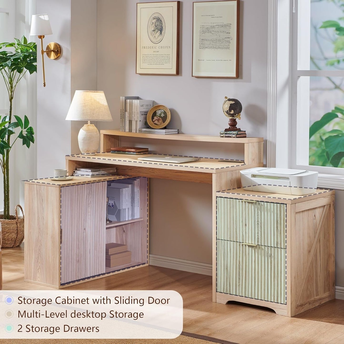 67-Inch L-Shaped Desk With Integrated Power Outlets