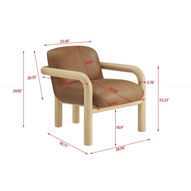 Modern Natural Wood Frame Faux Leather 1pc Accent Chair, Living Room Upholstered Armchair