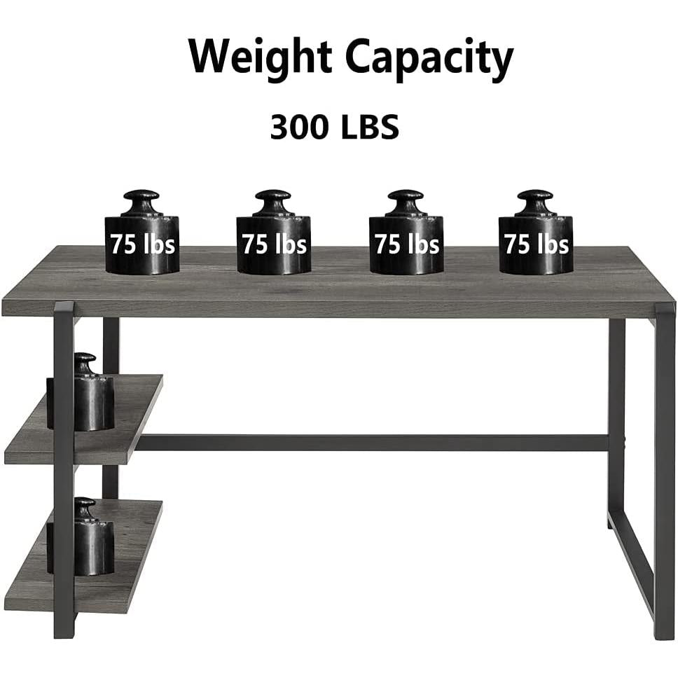 Grey Wood Rustic Industrial Computer Desk With Two Shelves