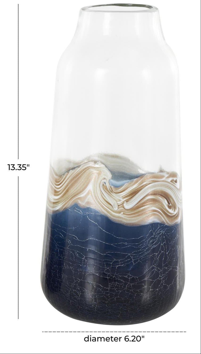 Dark Blue Glass Abstract Textured Swirl Decorative Vase