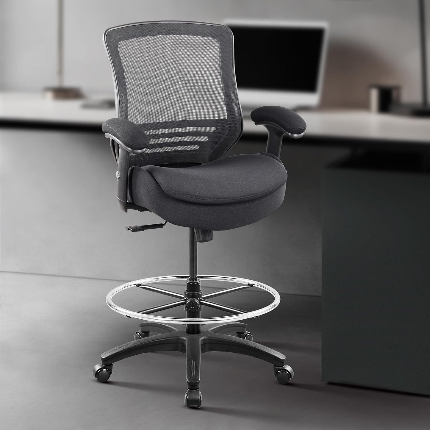 400Lbs Ergonomic Drafting Chair Adjustable Foot Ring