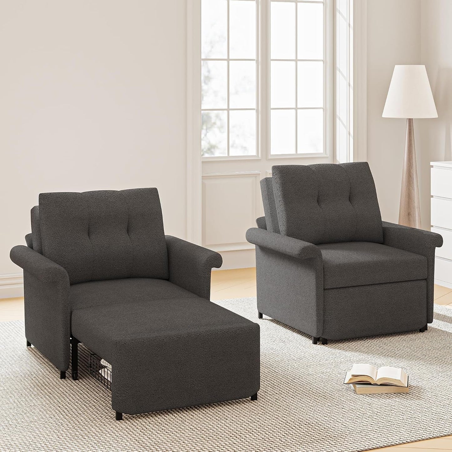 Dark Gray Lambswool Fabric Textured Sofa Bed Chair Storage