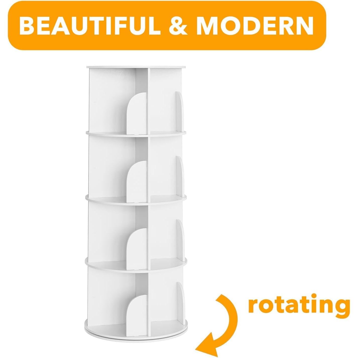 4 Tier Rotating Bookshelf Tower White Spinning Bookcase