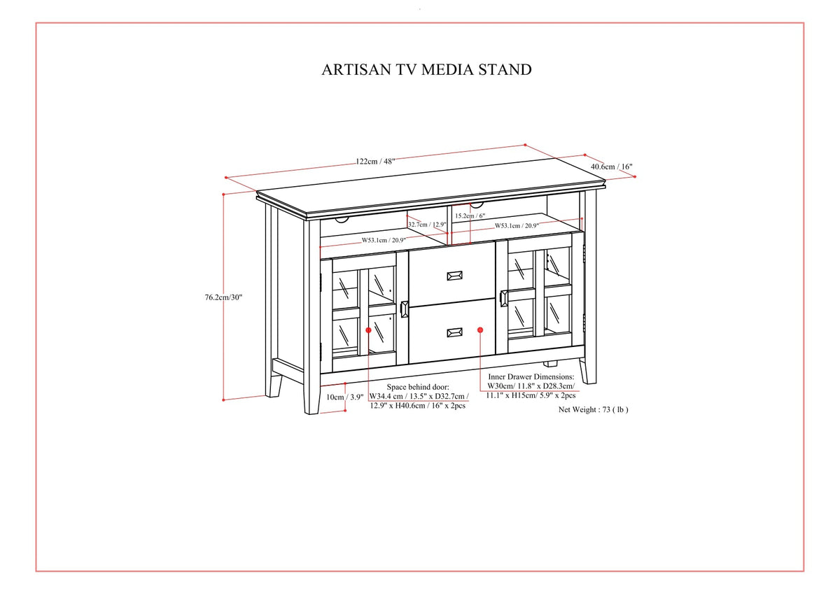 Artisan 48 Inch Wide Solid Wood TV Stand in Russet