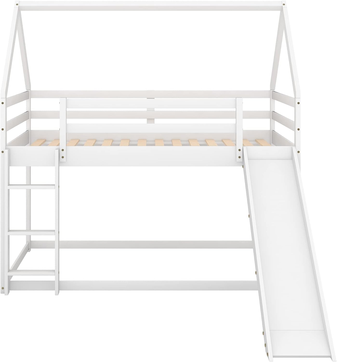 Twin Over Twin House Bunk Bed With Slide Solid Wood