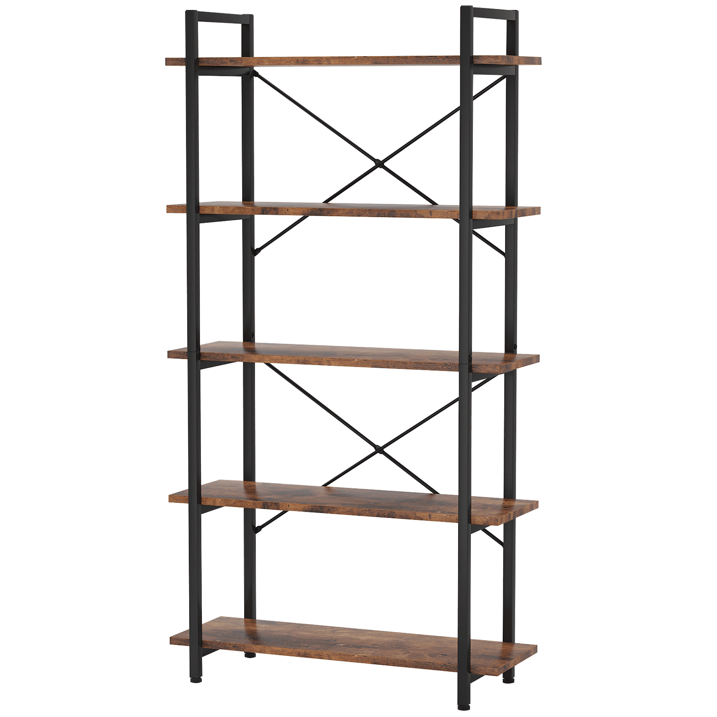 63" Tall 5-Tier Rustic Brown Industrial Bookshelf
