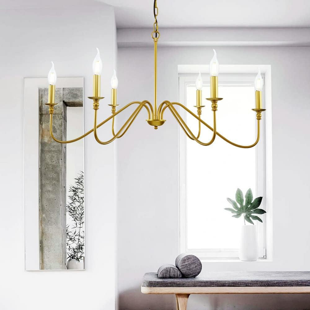 Gold Six Light Chandelier With Adjustable Height For Dining