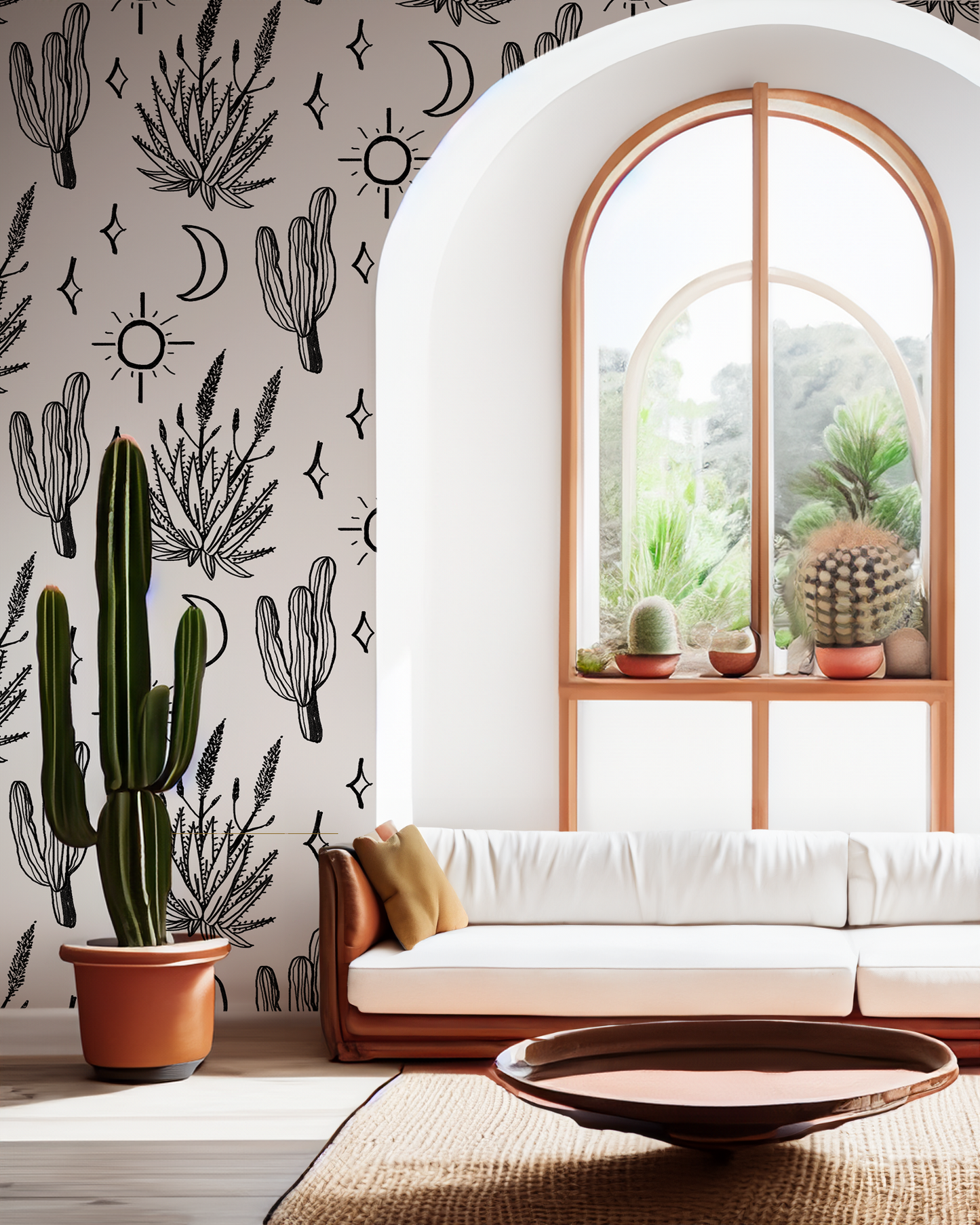 Desert Sky Wallpaper, large pattern, white and black