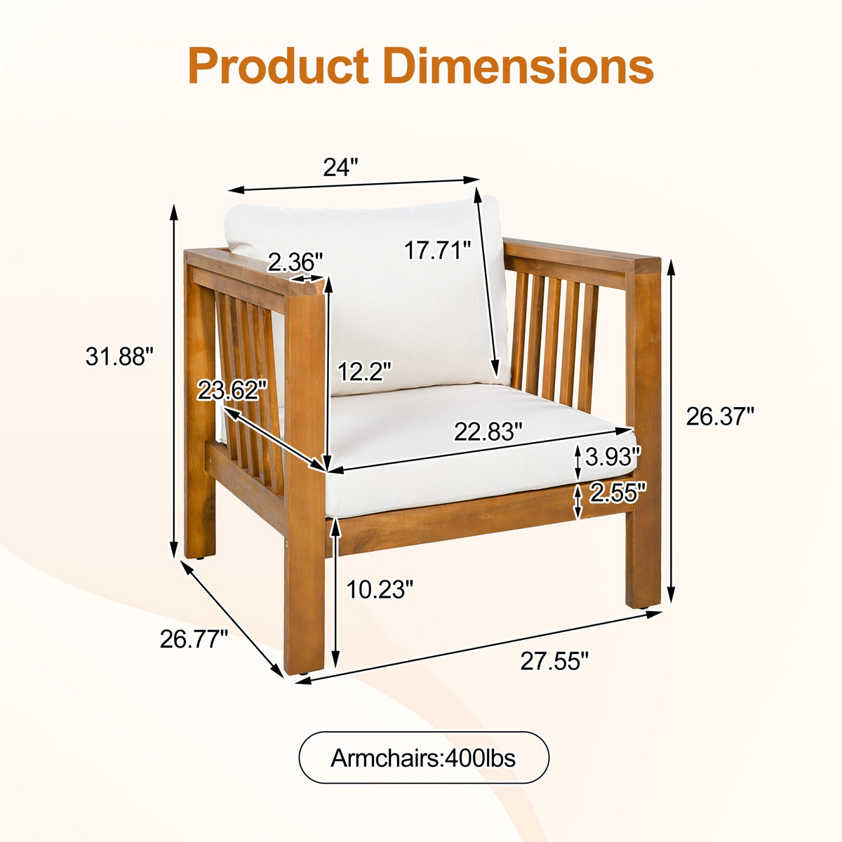 Outdoor Acacia Wood Club Chair