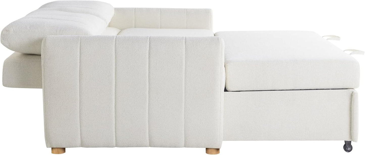 Convertible Sleeper Loveseat 66 Inch Polyester Ivory