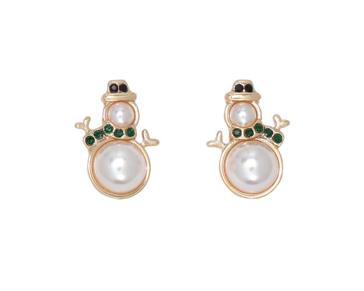Dainty Pearl Snowmen with Crystals Earrings