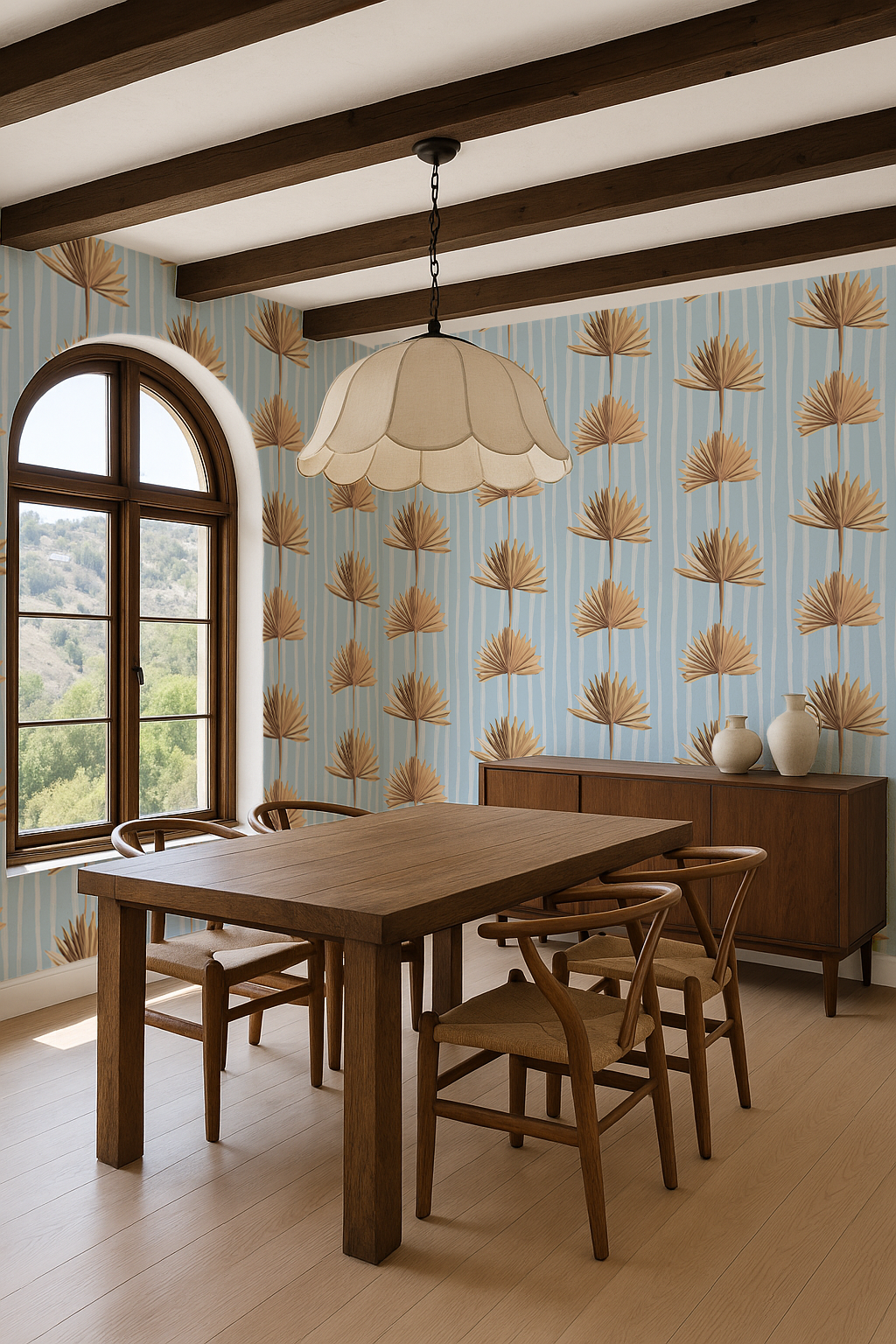 Stripey Palm Wallpaper, blue