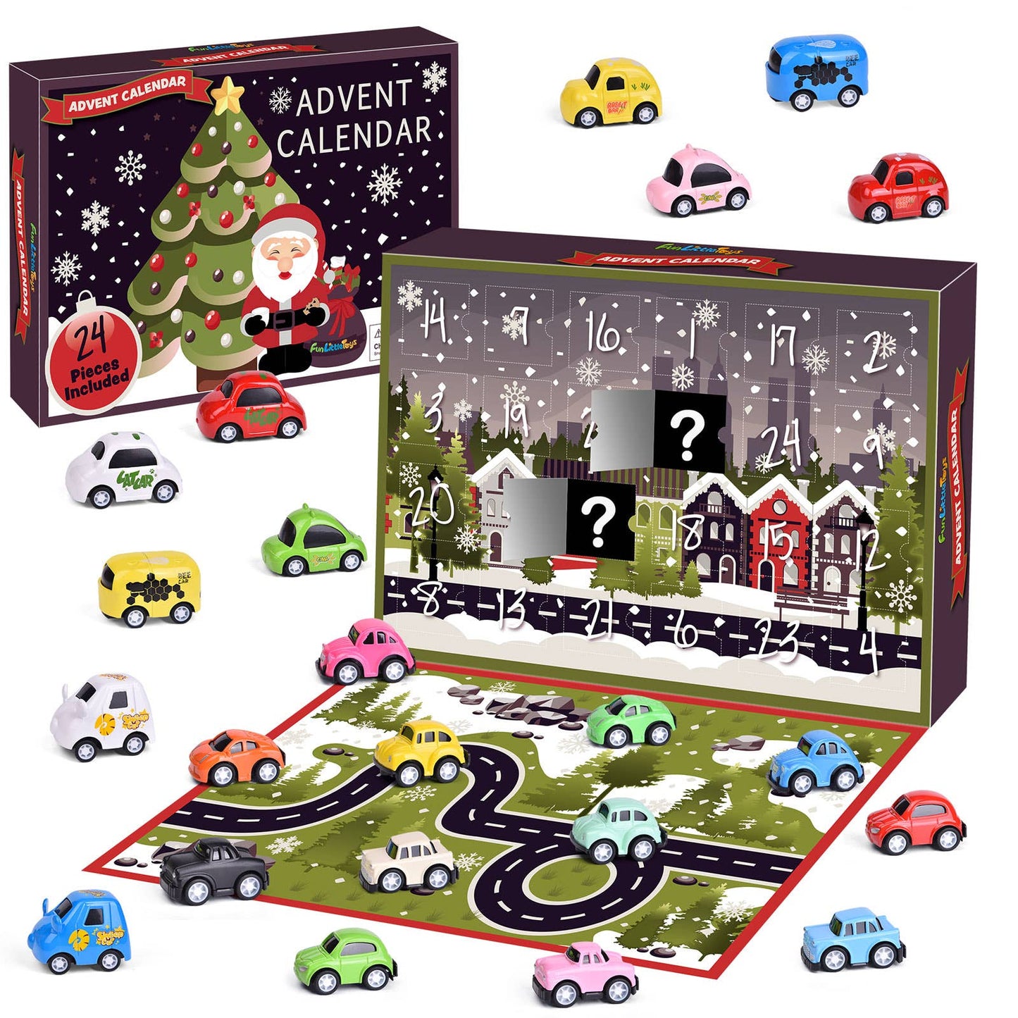 Christmas Advent Calendar 24 Pull Back Car Toys Party Favor