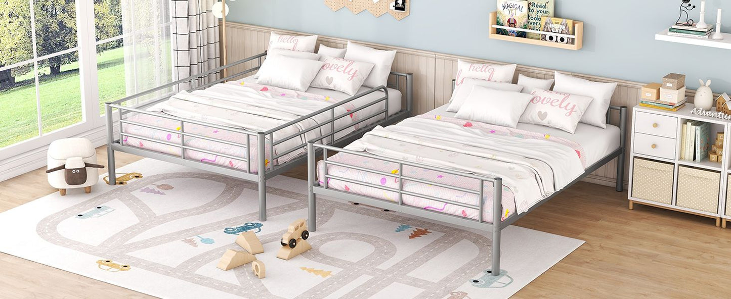Heavy-Duty Full Over Full Metal Bunk Bed with Safety Guardrails, Space-Saving Design, Easy Assembly, Silver | Just Better Bunk Beds