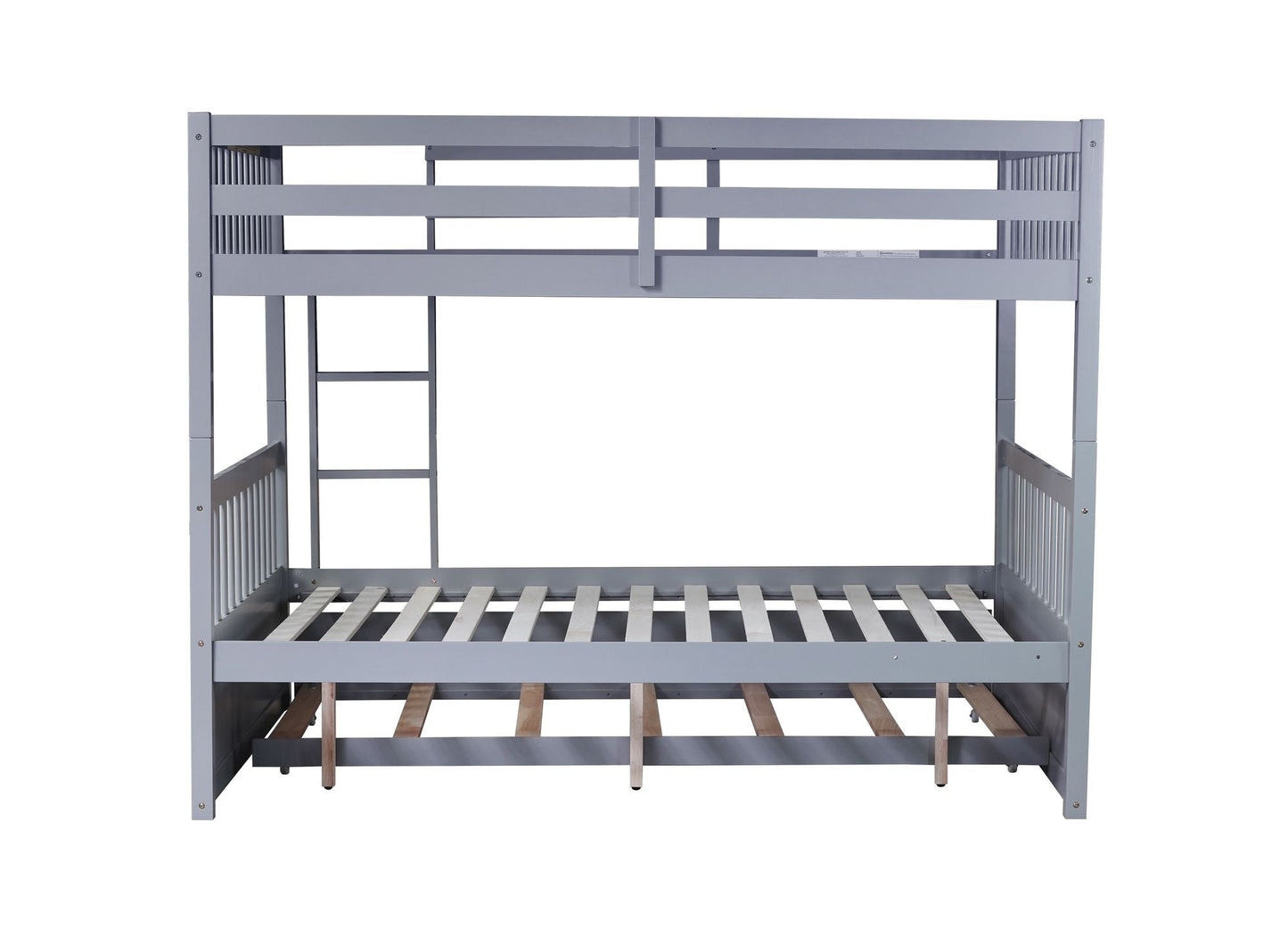 Convertible Full Over Full Wood Bunk Bed with Trundle and Ladder, Gray | Just Better Bunk Beds