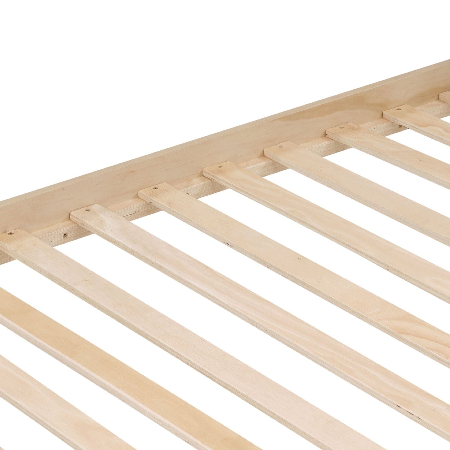 Heavy-Duty Twin Over Twin Wood Bunk Bed, Natural with Thick Posts, Ladder, and High Guardrail | Just Better Bunk Beds