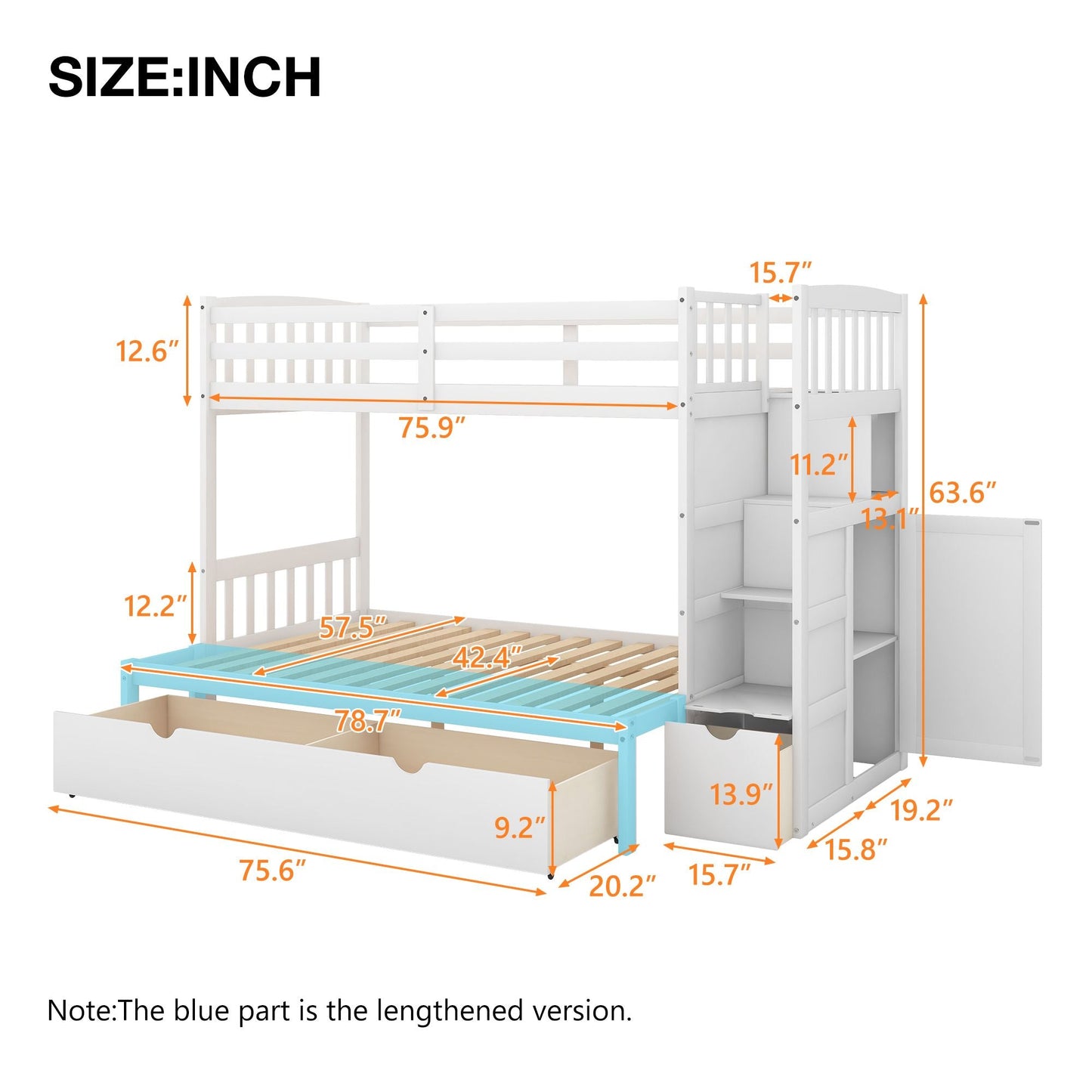 Convertible Twin Over Full Wood Bunk Bed with Storage Shelves and Drawers, White | Just Better Bunk Beds